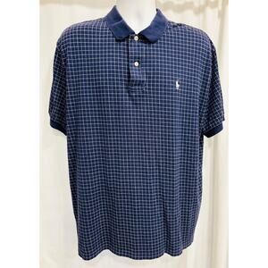 Polo Ralph Lauren Classic Fit Navy Windowpane Plaid Polo Shirt Mens Large Preppy